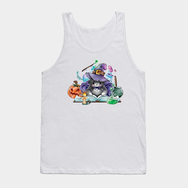 Halloween Witch Cat Tank Top by letnothingstopyou